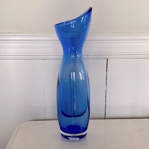 Iittala Hand Blown Blue Asymmetric Art Glass Vase Sommerso MCM Finland 70s